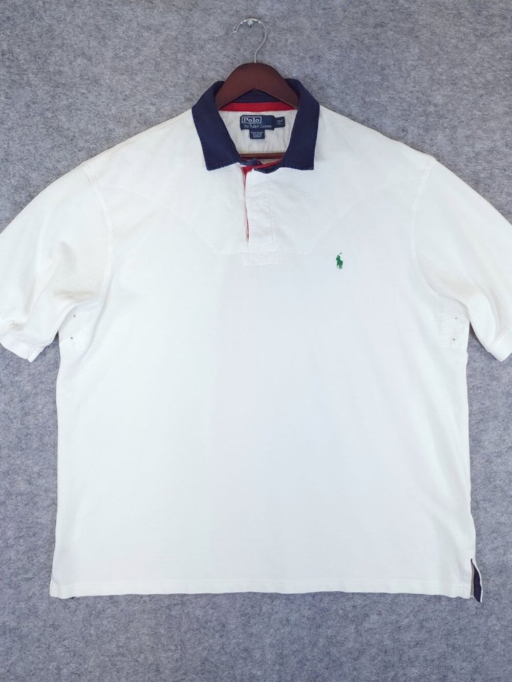 Polo Ralph Lauren Vtg 2XLT 2X Tall Rugby Polo White Navy Red Quilted Vented